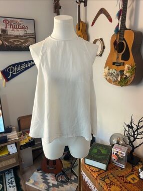 American Apparel  White Sleeveless High-Neck Top